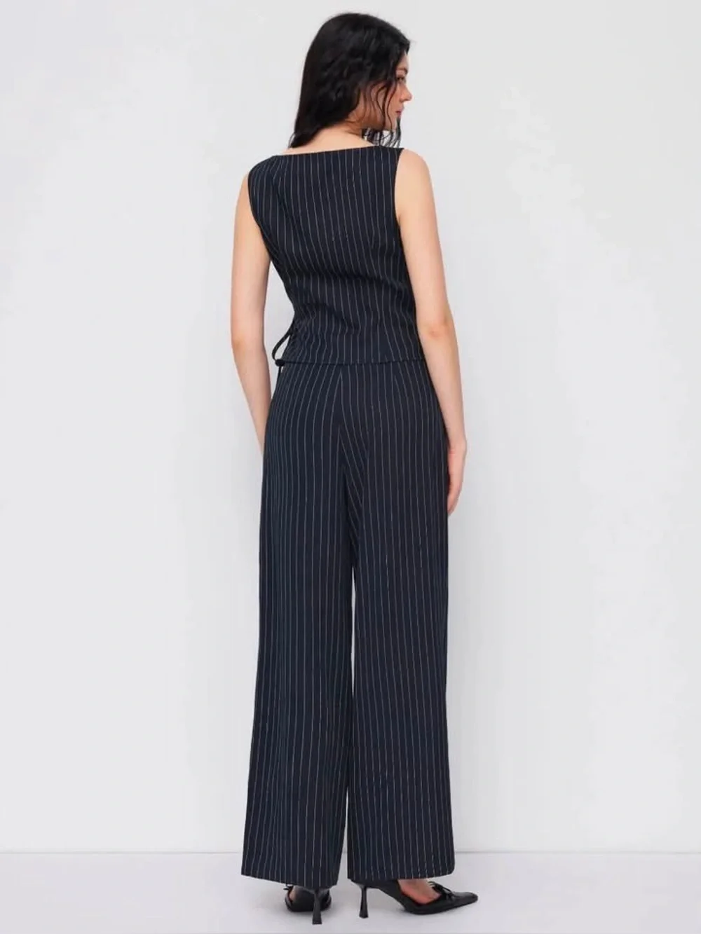 Cider BOAT NECK STRIPED WRAP KNOTTED TOP & MID RISE STRAIGHT LEG TROUSERS medium